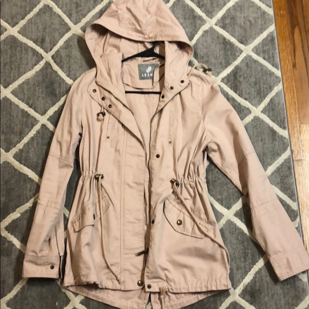 Hooded tan utility jacket